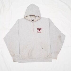 Vintage Hereford Lacrosse Reversxe Weave Hoodie XL Heather Grey Embroidered